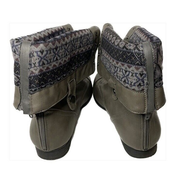 Twisted Gray Cap Toe Lace Up Back Zip Fold Down Riding Combat Boots SZ 10 - Picture 2 of 5